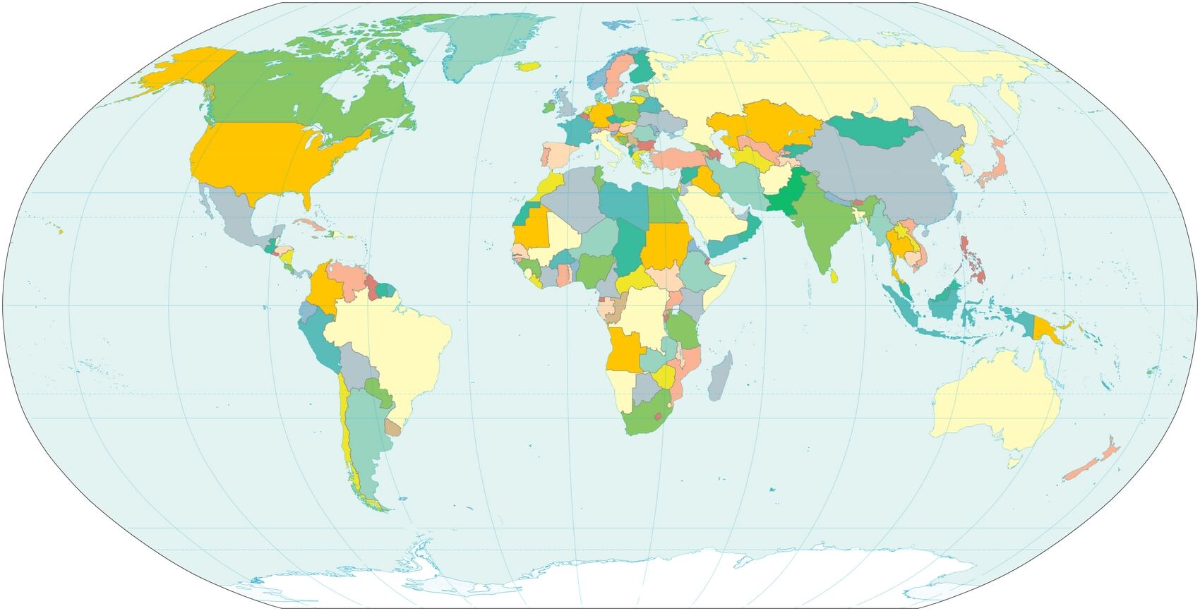 Color del país del mapa mundial en blanco